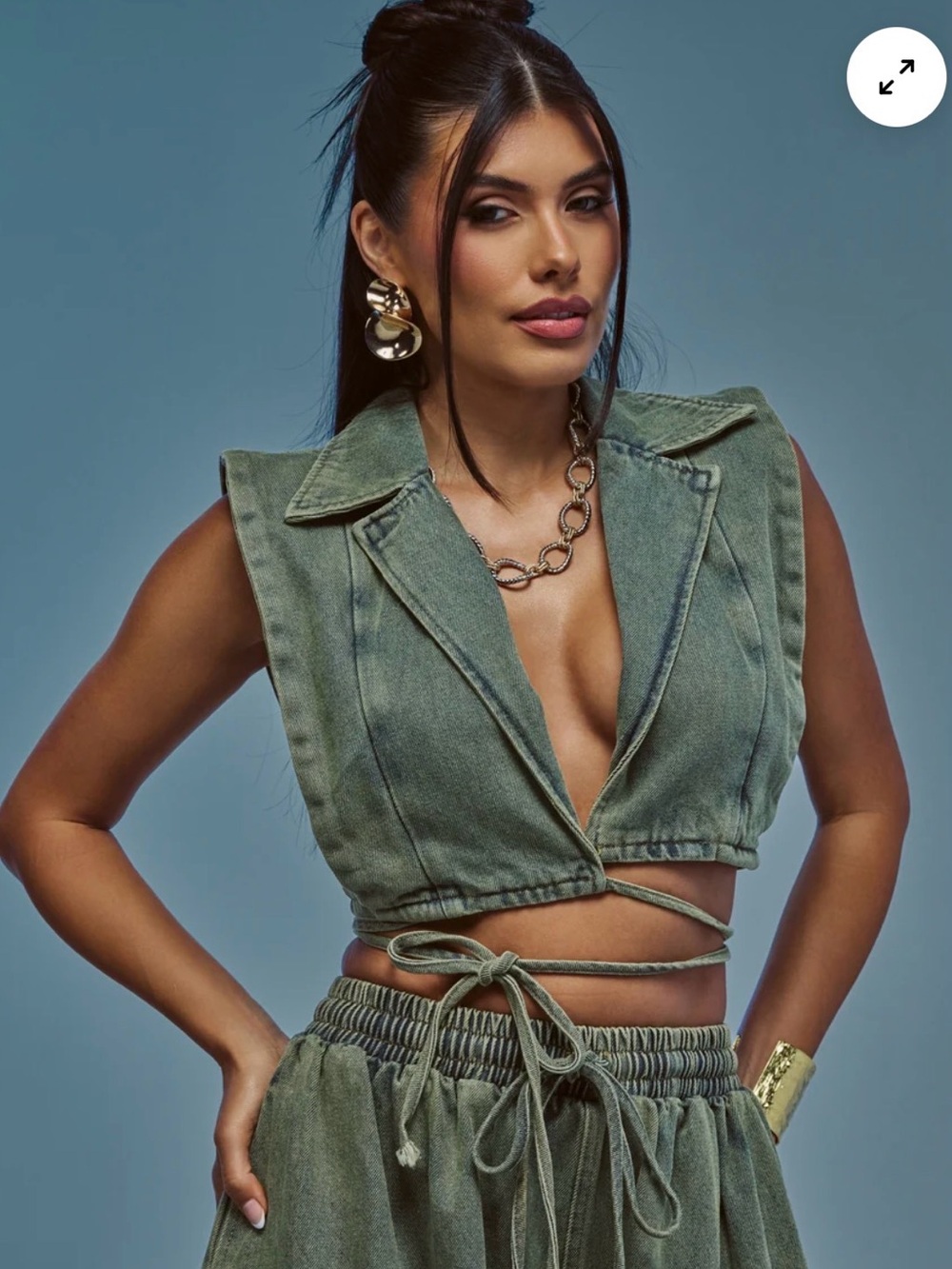 Sleeveless denim Wrap Crop Top